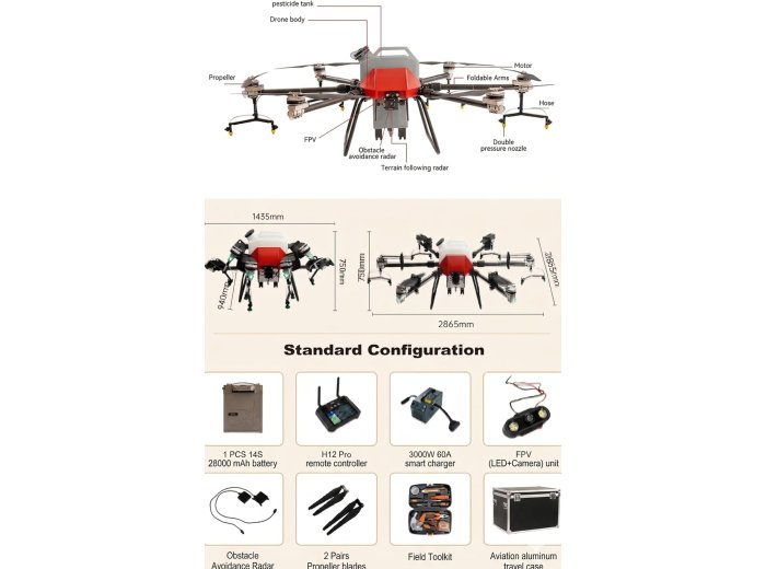 Agricultural Crop Sprayer Drone 8 Gallon 37 Acres/Hr 150 Lbs Lift Daily Output 296 Acres 27 MPH speed Plant Protection UAV Heavy Duty Scale Crop Spraying Granule Spreading Seed Sowing Fertilizing